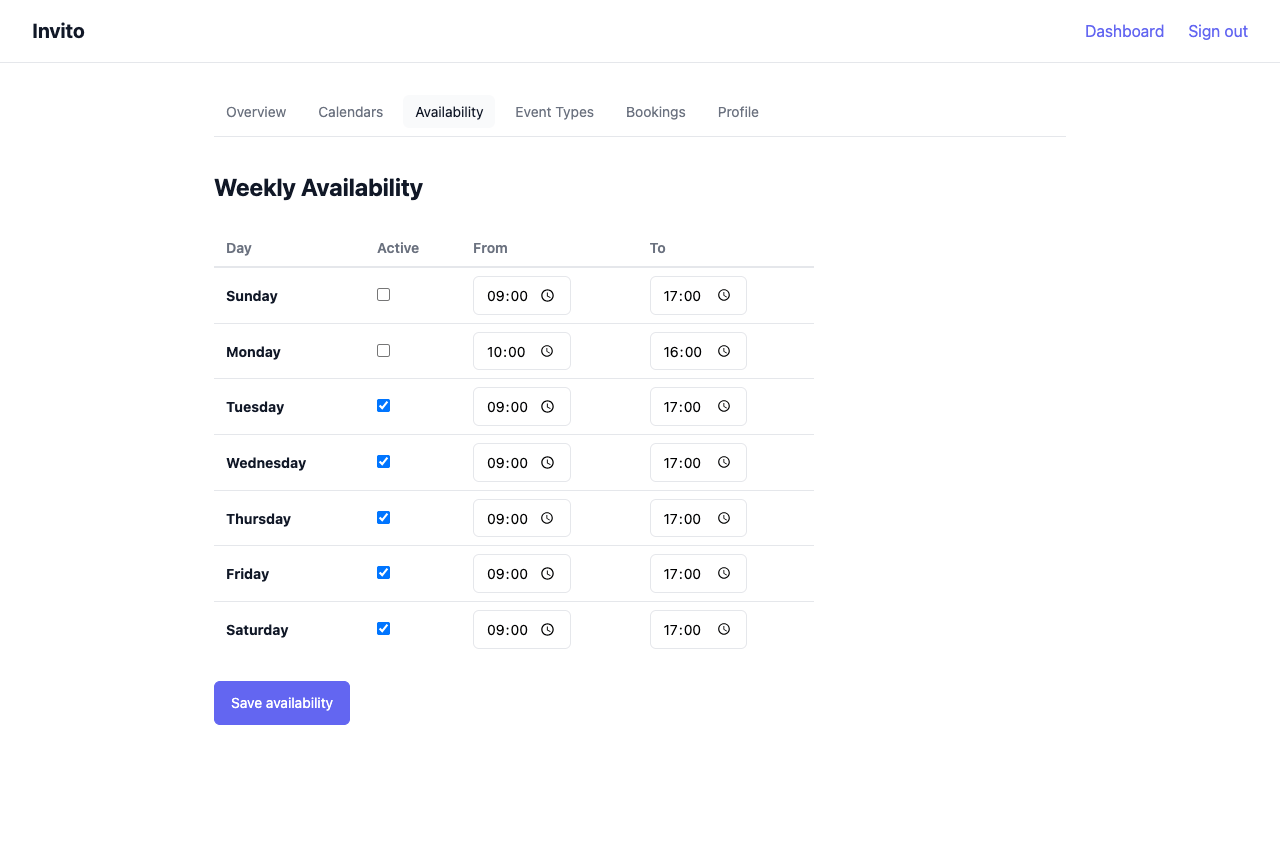 Availability editor