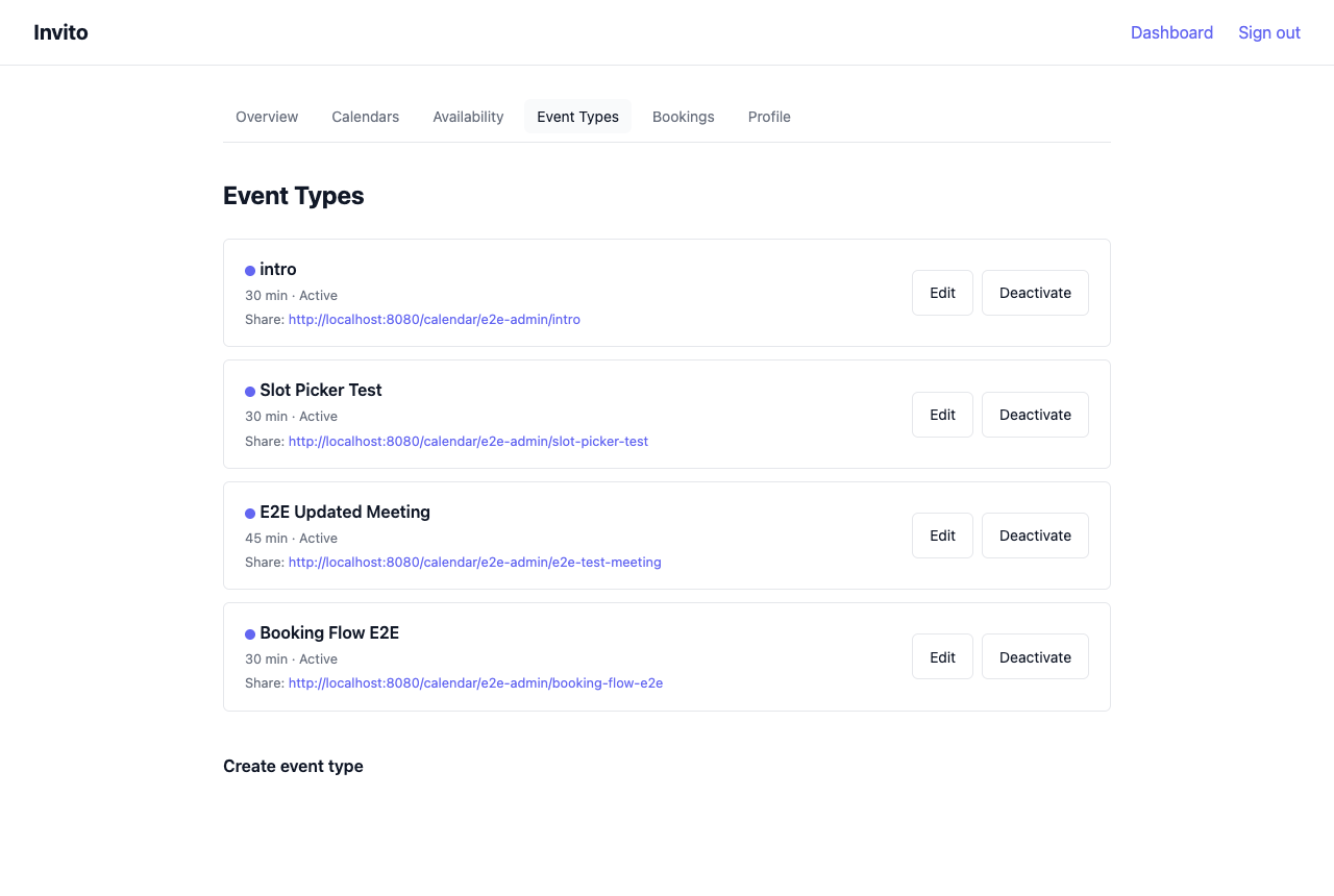 Event Types page